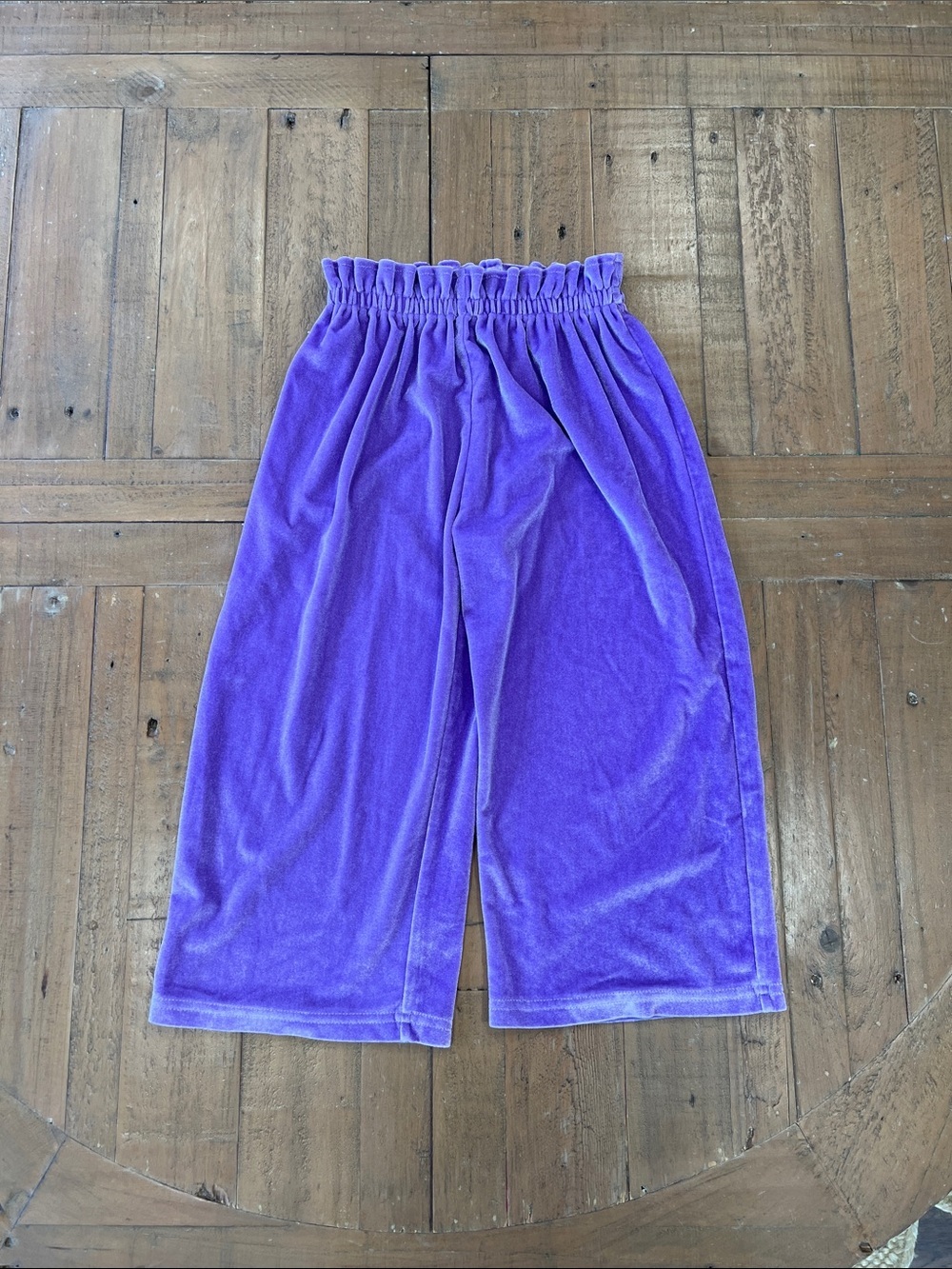 Pink chicken velour wide leg cropped pants girls 6 purple paperbag